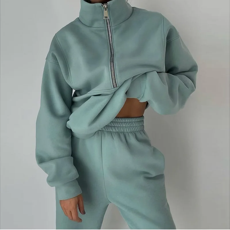 2024 European And American Fashion New Casual Two-piece Zipper Fleece Sweatshirt Sweatpants Suit Fashionable Casual Suit