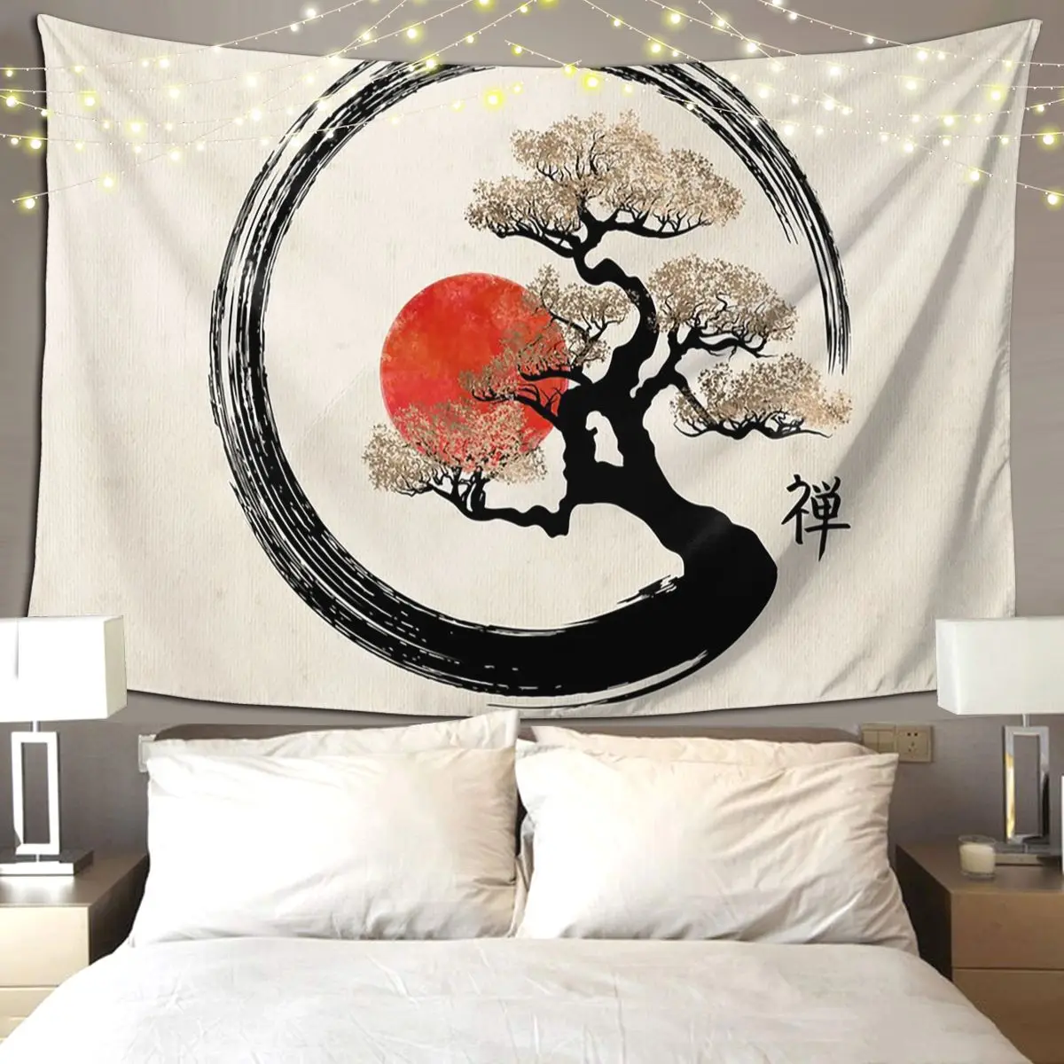 

Enso круг и дерево бонсай на холсте гобелен художественный настенный эстетический домашний декор гобелены для гостиной комнаты в общежитии