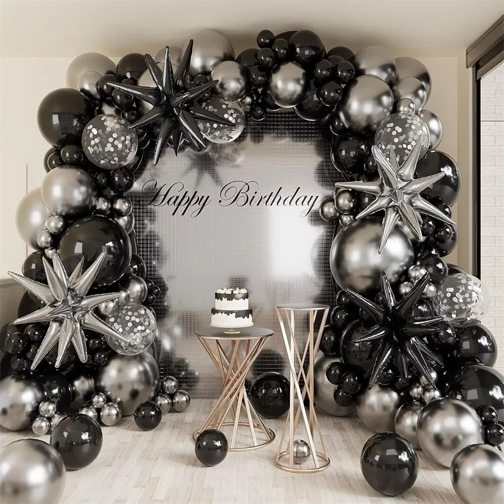 

Black Silver Latex Balloons Garland Arch Kit Black Star Foil Balloons Graduation Baby Shower Birthday Party Disco Decorations