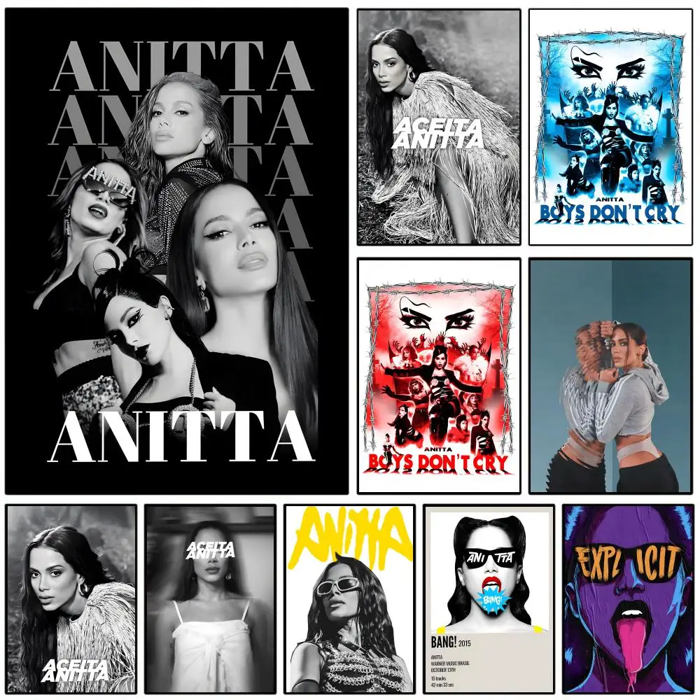 SINGER A-Anitta Poster, selbstklebender, wasserfester Kunstdruck, Papieraufkleber, Kaffeehaus-Wanddekoration