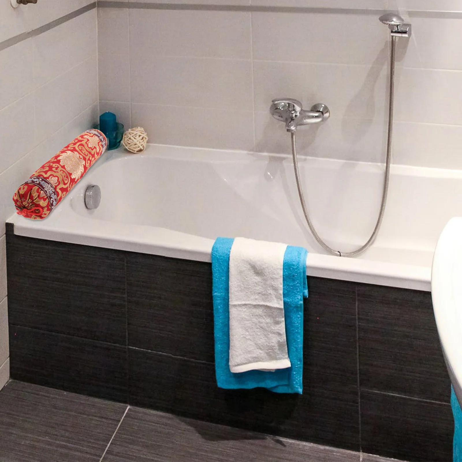 

Small Round Pillowcase Classic Chinese Embroidered Design Lumbar Support Pillow for Hardwood Furniture Home Decor Oriental Bed