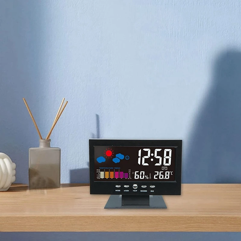 Temperature And Humidity Colour Screen Desk Clock, Wireless Weather Projections LCD Backlit Alarm Clock Sound