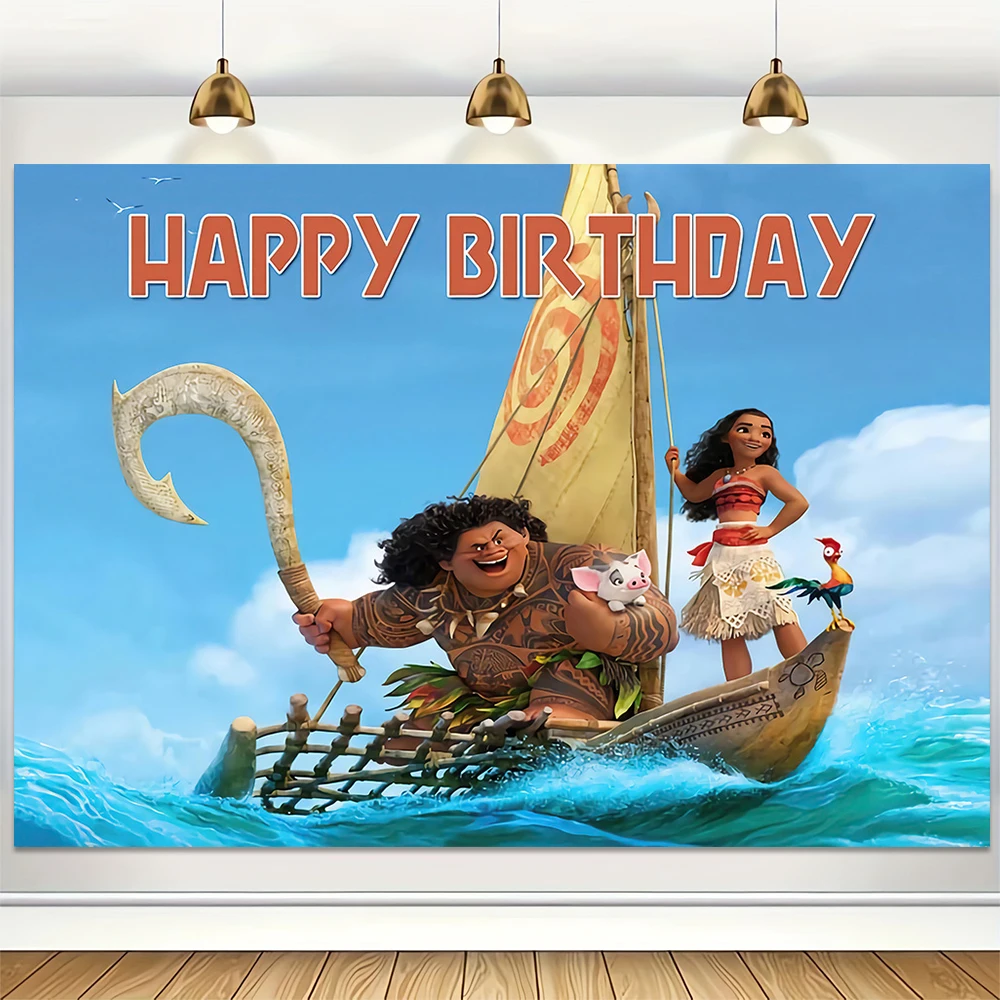 Disney Moana Banner Backdrop Girl Princess Birthday Baby Shower Cartoon Vaiana Photography Background Party Decors Supplies