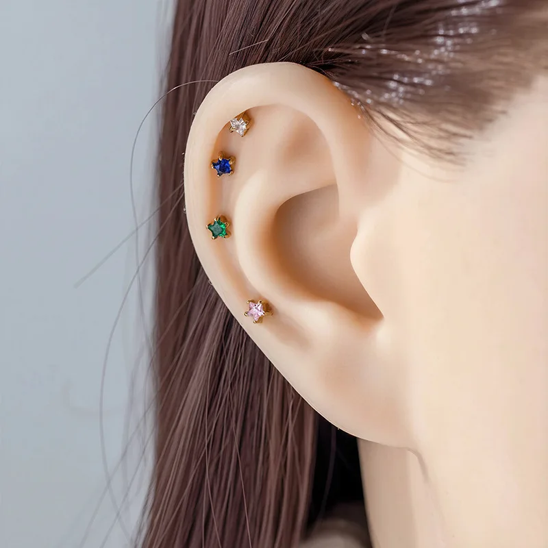 1PC G23 Titanium 16G Internal Thread Cartilage Earring Five-Pointed Star Flat Back Stud Tragus Conch Helix Nose Labret Piercing