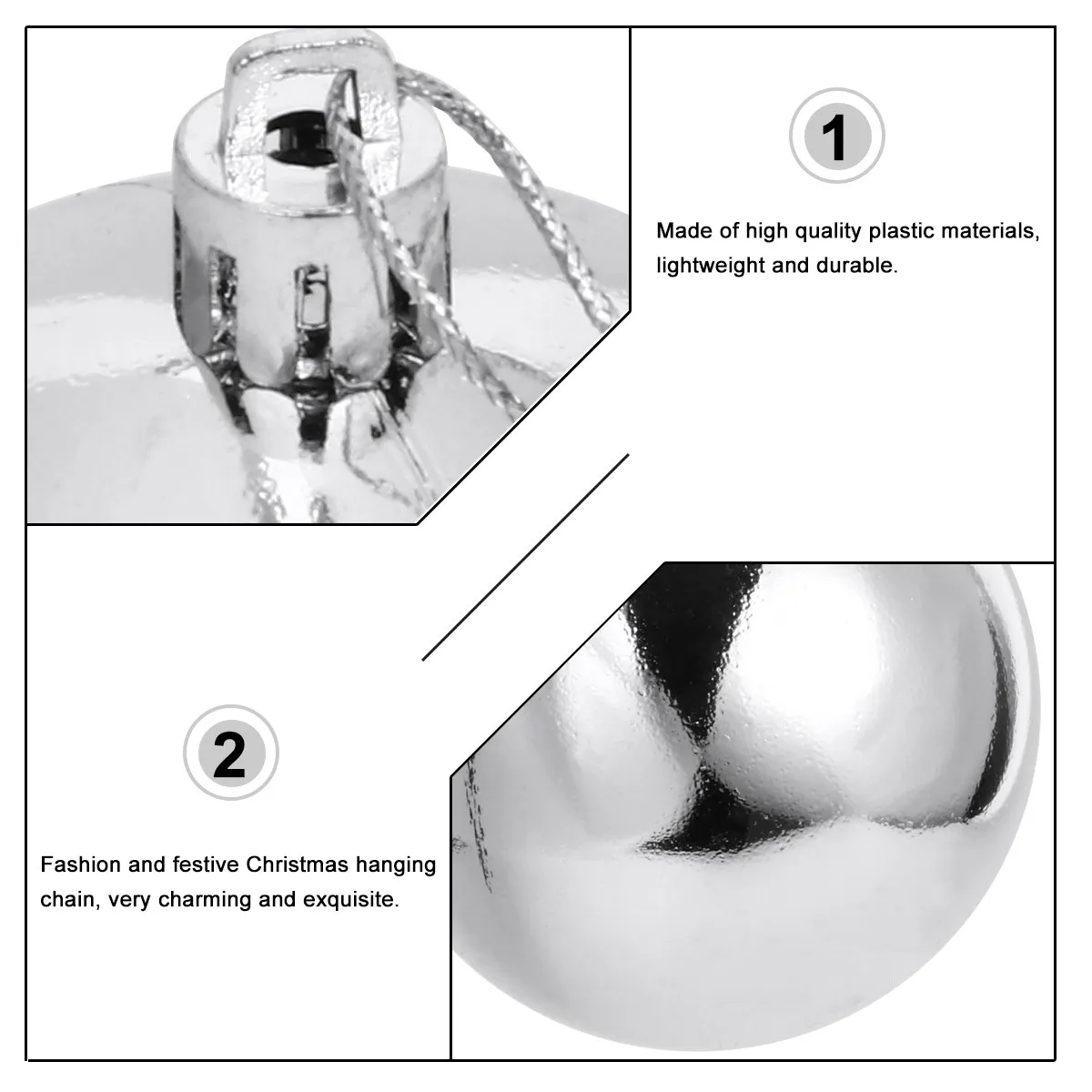 12Pcs Chrome Plated Ball Decorations Silver Hanging Balls for Home Office Cafe Mall Decor Xmas Tree Decoration Pendant