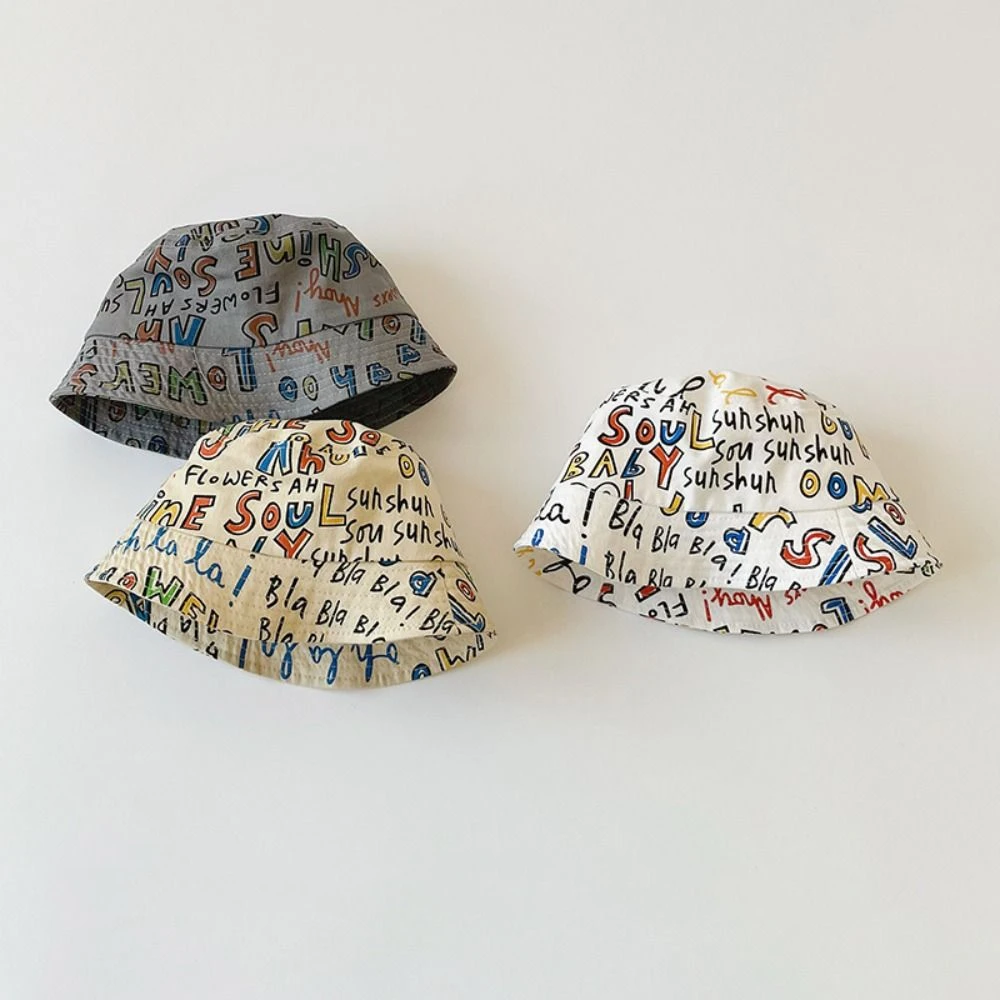 Casual Graffiti Letter Children Fisherman Hat Cottton Wide eave Bucket Cap Hip Hop Basin Hats