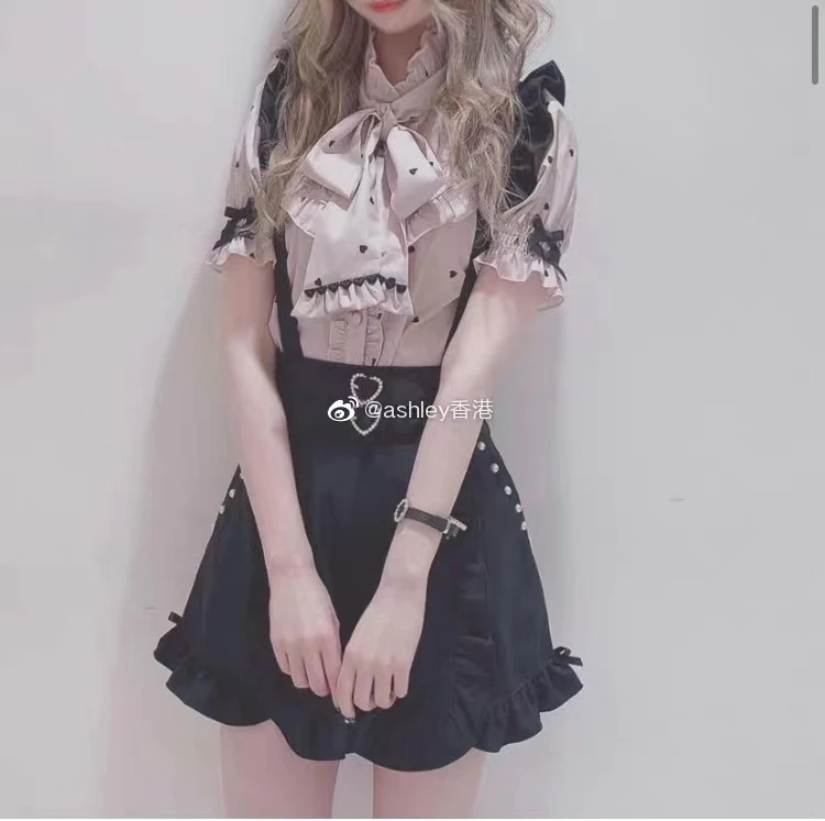 Spring Summer New Japanese Lolita Style Jumpsuit Sweet Girls Wear Suspender Shorts Lace-up Heart Buckle Bodysuit for Women