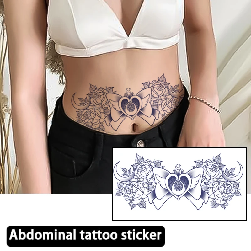 

Sexy girl bow design temporary stickers for the abdomen and chest, waterproof, sweatproof, herbal juice, realistic tattoo.