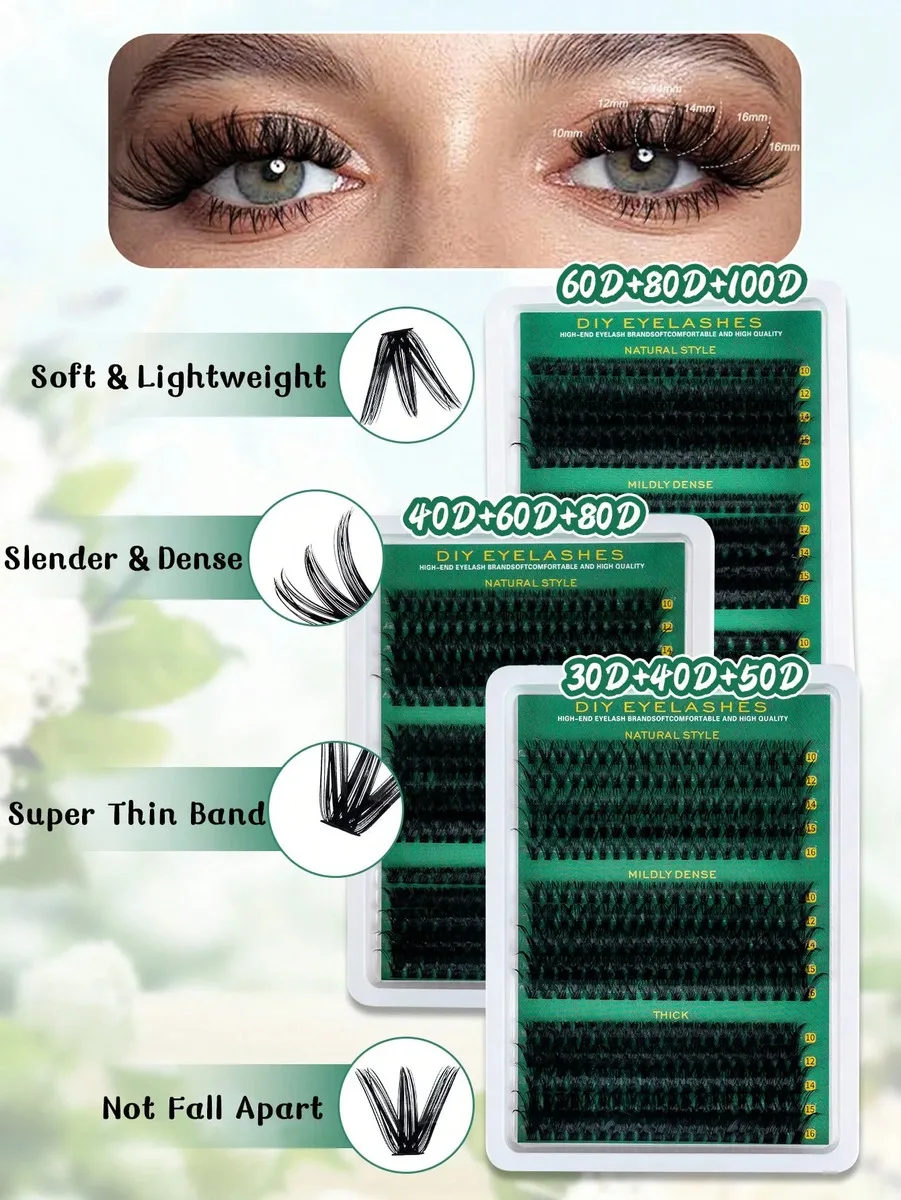 3-box Fluffy Lash Clusters Set, 270-300pcs, 30D-100D Mixed D-Curl, 10-16mm, Ideal for Beginners, Daily, Parties & Festivals