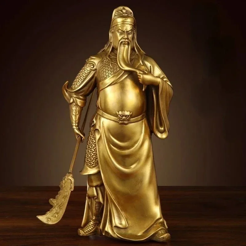22cm Bronze Guan Gong Statue Copper God of Wealth Statue Guan Yu Bronze Home Living Room Statue Sculptures