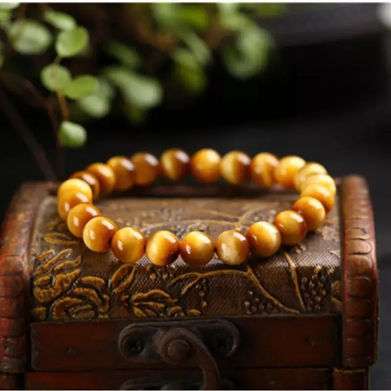 Pure Natural Gold Tiger Eye Vintage Bracelet Men and Women Eagle Eye Single Circle Round Bead Handstring Couple Jewelry Gift