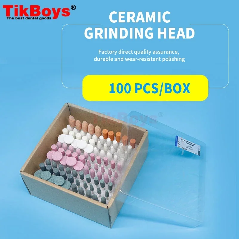 100Pcs/set Dental Ceramic Grinding Head Set Turnstone Grinding Corundum Wheel Cast Porcelain All-Ceramic Polishing Heads