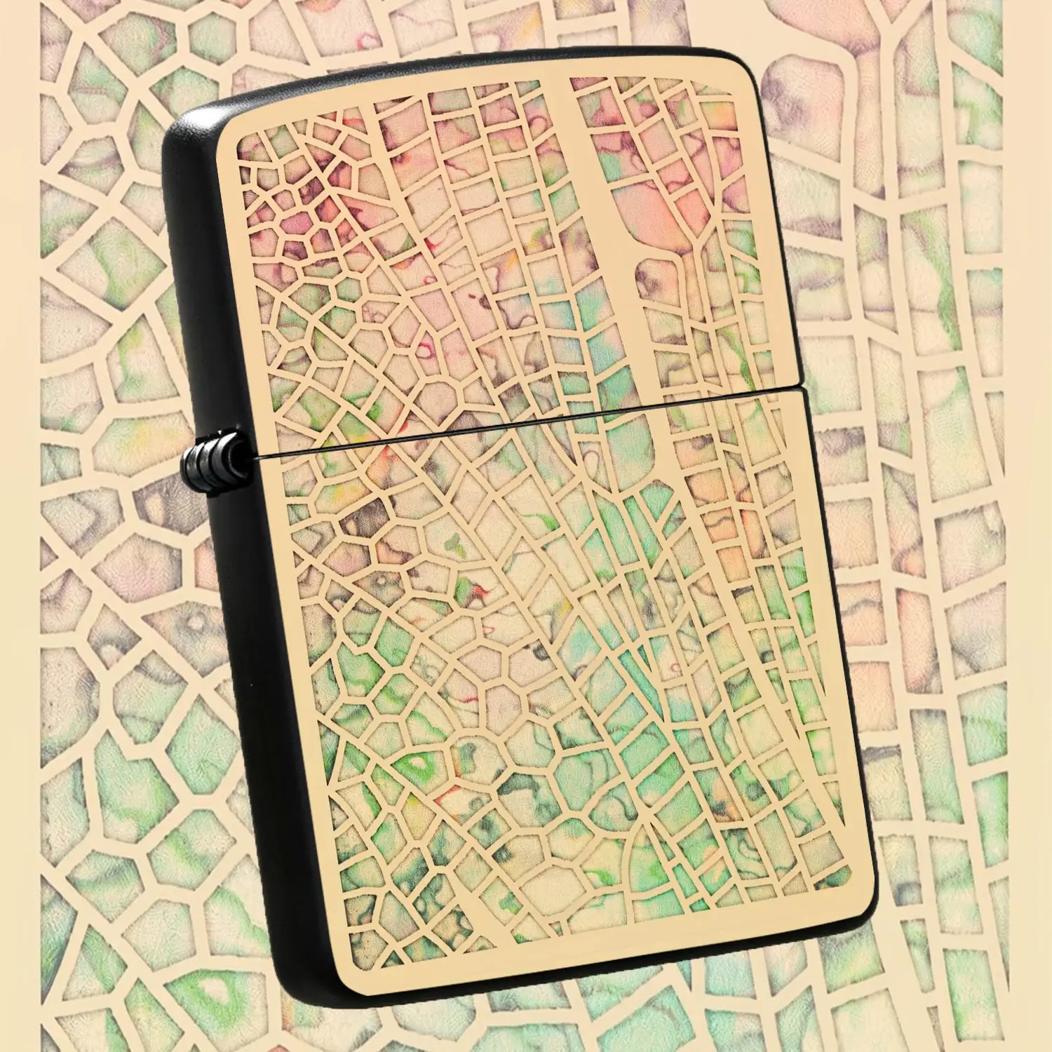 Vintage Stained Glass Mosaic Style Lighter, Gradient Pink Green Art Pattern Portable Igniter, Delicate All-Scenario Usable Lightweight Accessory, Aesthetic Decorative Practical Daily Carry Tool For Home Outdoor Use, Ide A Humorous And Inter