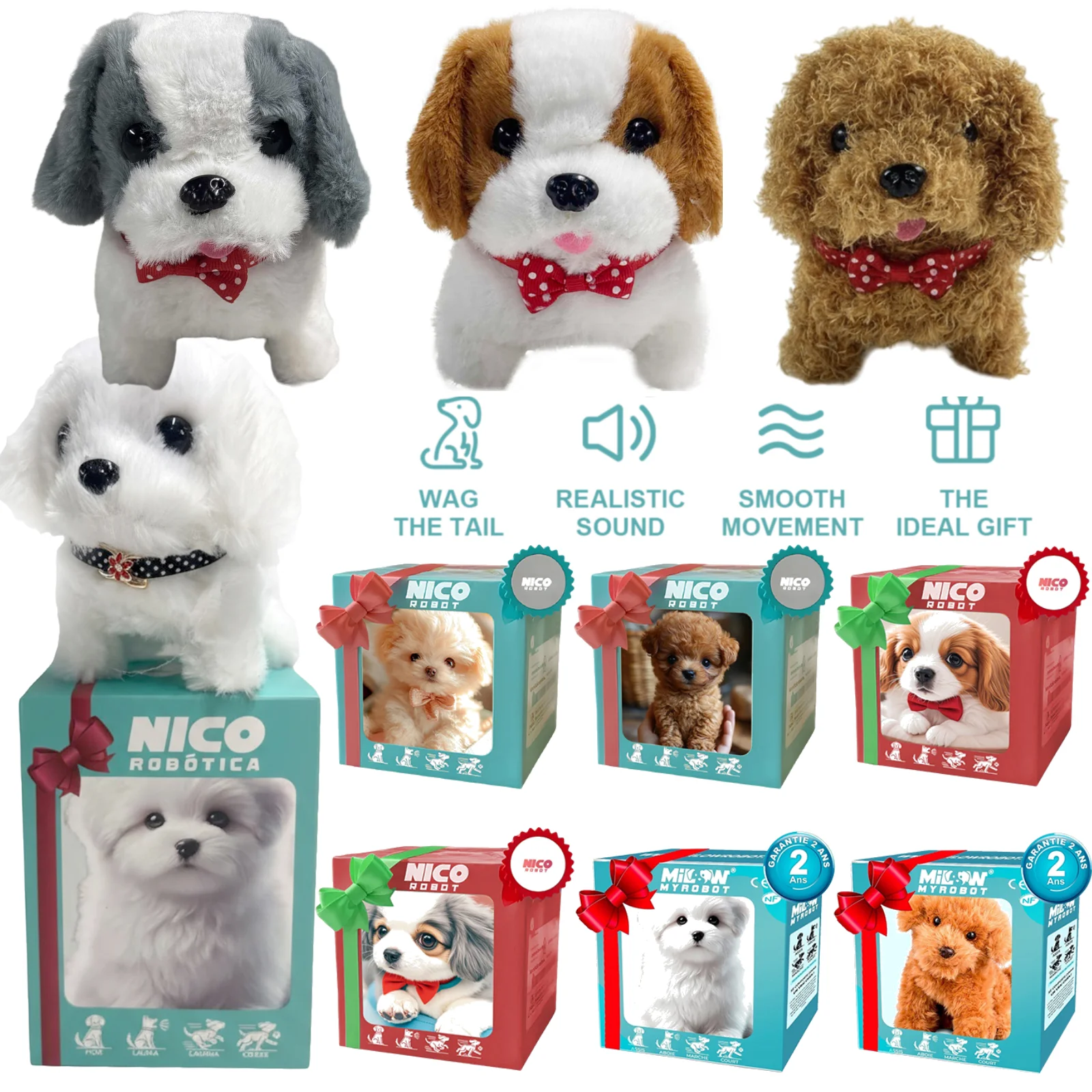 2026 جديد لطيف أفخم روبوت جرو المشي التفاعلي مقلد جرو نباح الذيل يهز جرو ألعاب من نسيج مخملي Chilren بدون بطارية #1