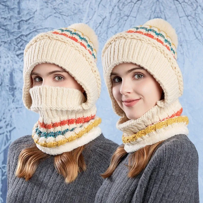 قبعة بالاكلافا النسائية القطيفة المحبوكة وشاح للرقبة شتوي دافئ مسامي مع قناع وجه للرياضات الخارجية #2