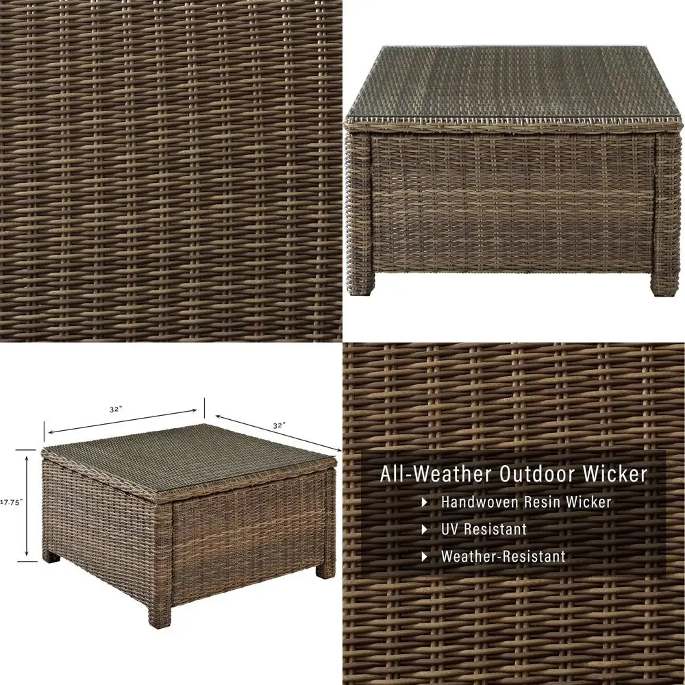 

Уличный секционный кофейный столик Bradenton из всепогодного ротангового плетеного материала для патио, террасы, веранды, коричневый