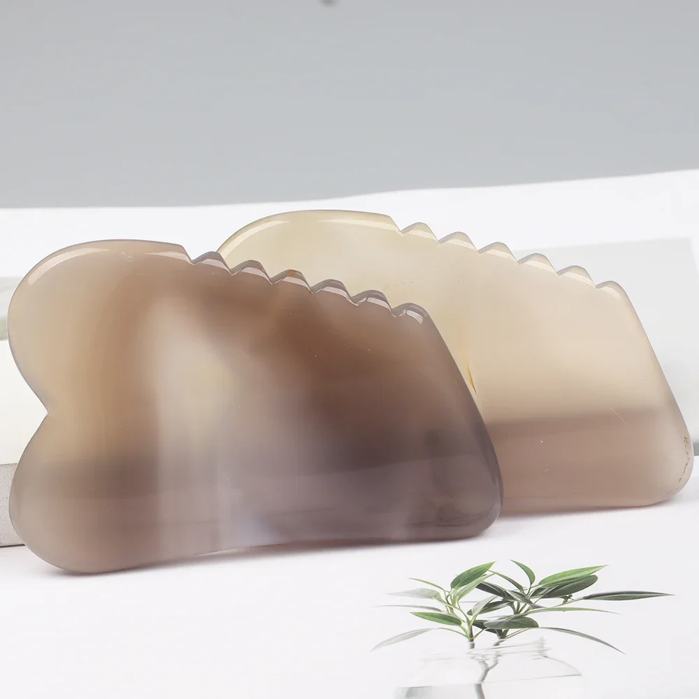 Natuurlijke Agaat Gezicht Gua Sha Tool Carneool Kristal Steen Schoonheidsproduct Huidverzorging Zaagtand Massager Nek Lichaam Schrapen Board