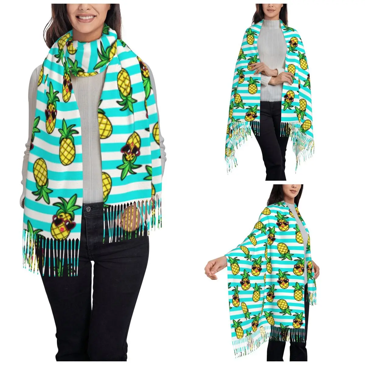 Funny Pineapples With Sunglasses Shawls Wraps for Women Winter Warm Long Soft Scarf Pashminas Shawl Scarves