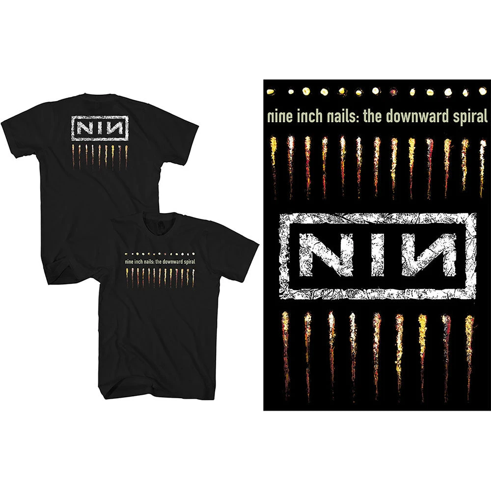 Camiseta da banda Nine Inch Nails Downward Spiral 100% algodão com estampa gráfica masculina e feminina, top streetwear de verão
