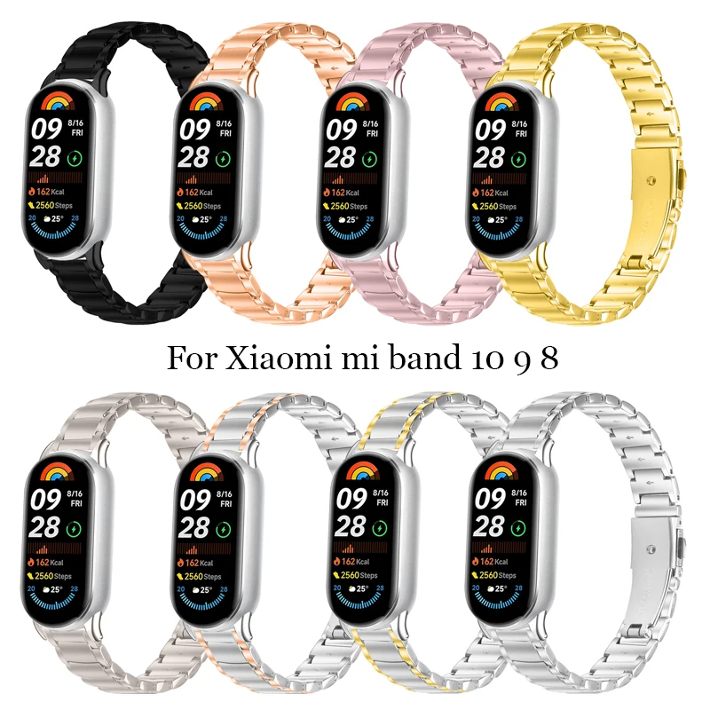 

For Xiaomi mi band 10 9 8 Stainless Steel Bracelet Band Three-Beads Metal Wristband for Xiaomi miband 9 8 10 Accessories