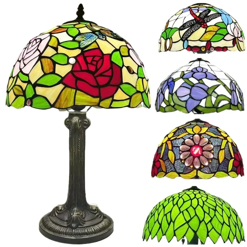 12 Inch 30cm Retro Manual Stained Glass Lampshade Tiffany Table Lamp Lamparas De Mesa Para El Dormitorio