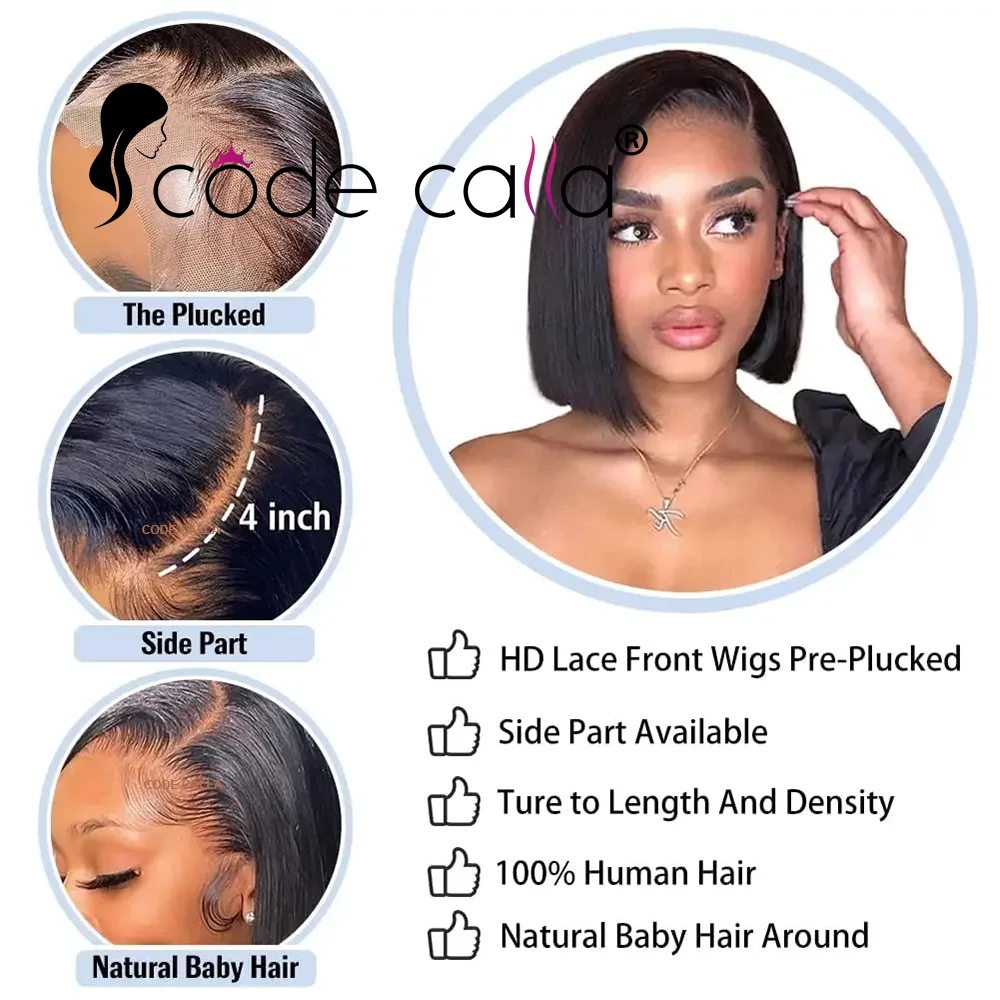 Short Bob Wig 13x4 Lace Front Human Hair Wig Transparent Lace Frontal Wigs For Black Women Glueless Remy Straight Natural Wig