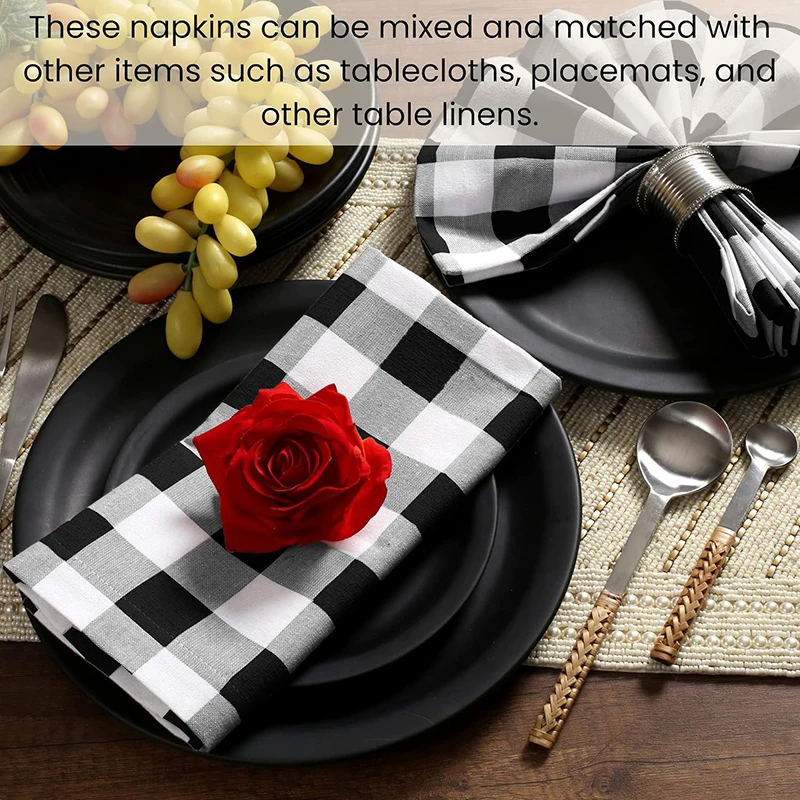 4 Pieces Christmas Cloth Napkins 30x45cm Buffalo Check Washable Dining Placemats for Wedding Birthday Party Halloween Decoration