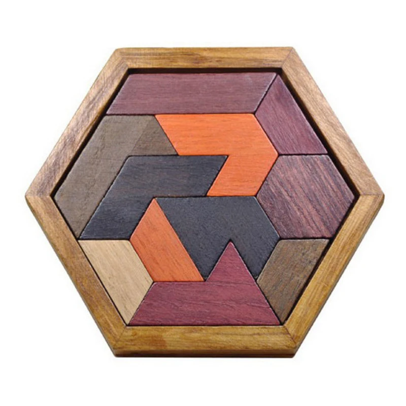 Wooden Hexagon Tangram Puzzle, IQ Games, Intelligence Toys para Crianças e Adultos