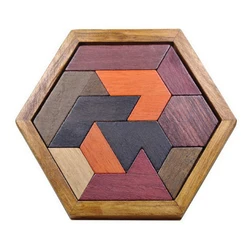 Hexagon Wooden Puzzle Tangram Intelligence Toys For Kids Adults IQ Games Quebra Cabeça Infantil Rompecabezas De Madera