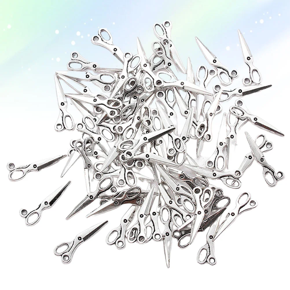 60 Pcs DIY Charm Pendant Scissors Necklace Ancient Silver Charms Jewelry Making Pendants