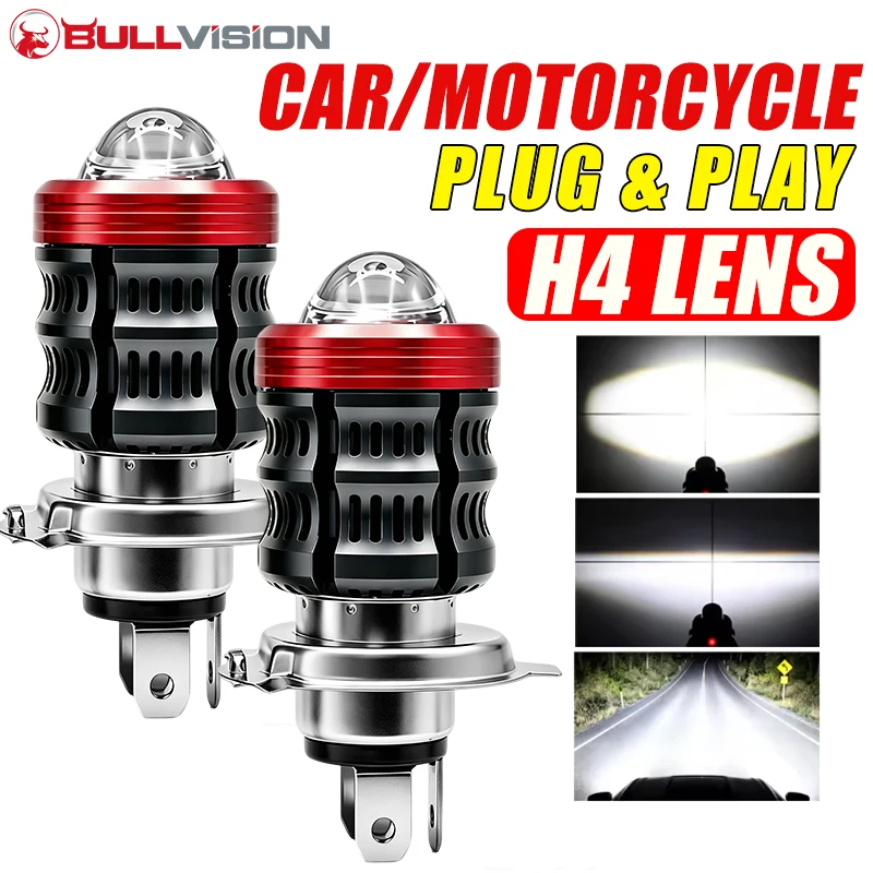 Universal H4 9003 LED Motorcycle Headlight Angel Eye Motor Led Bulb Motorbike Head Lamp White 6000K High Low Beam 12-80V
