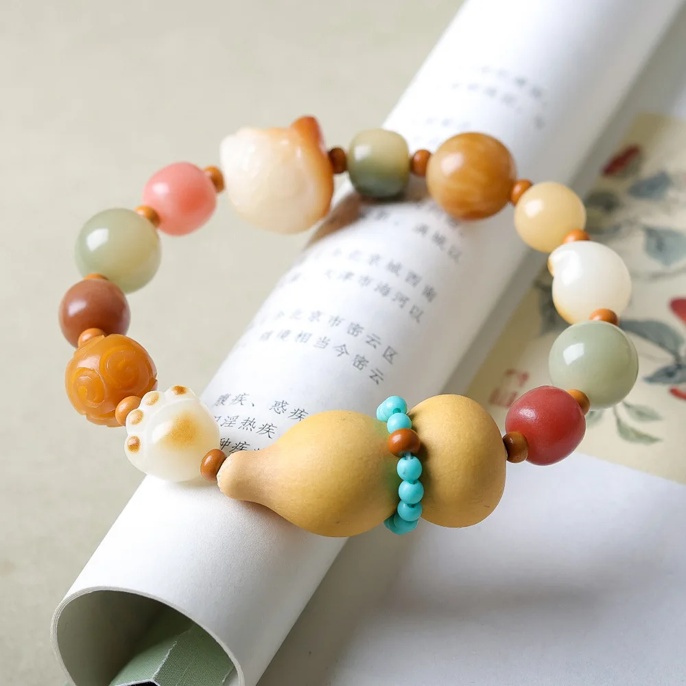Original Gourd Multi treasure Bracelet Wenwan Bodhi Root Lion Cat Claw Olive Pit Chinese Style Bracelet Gifts