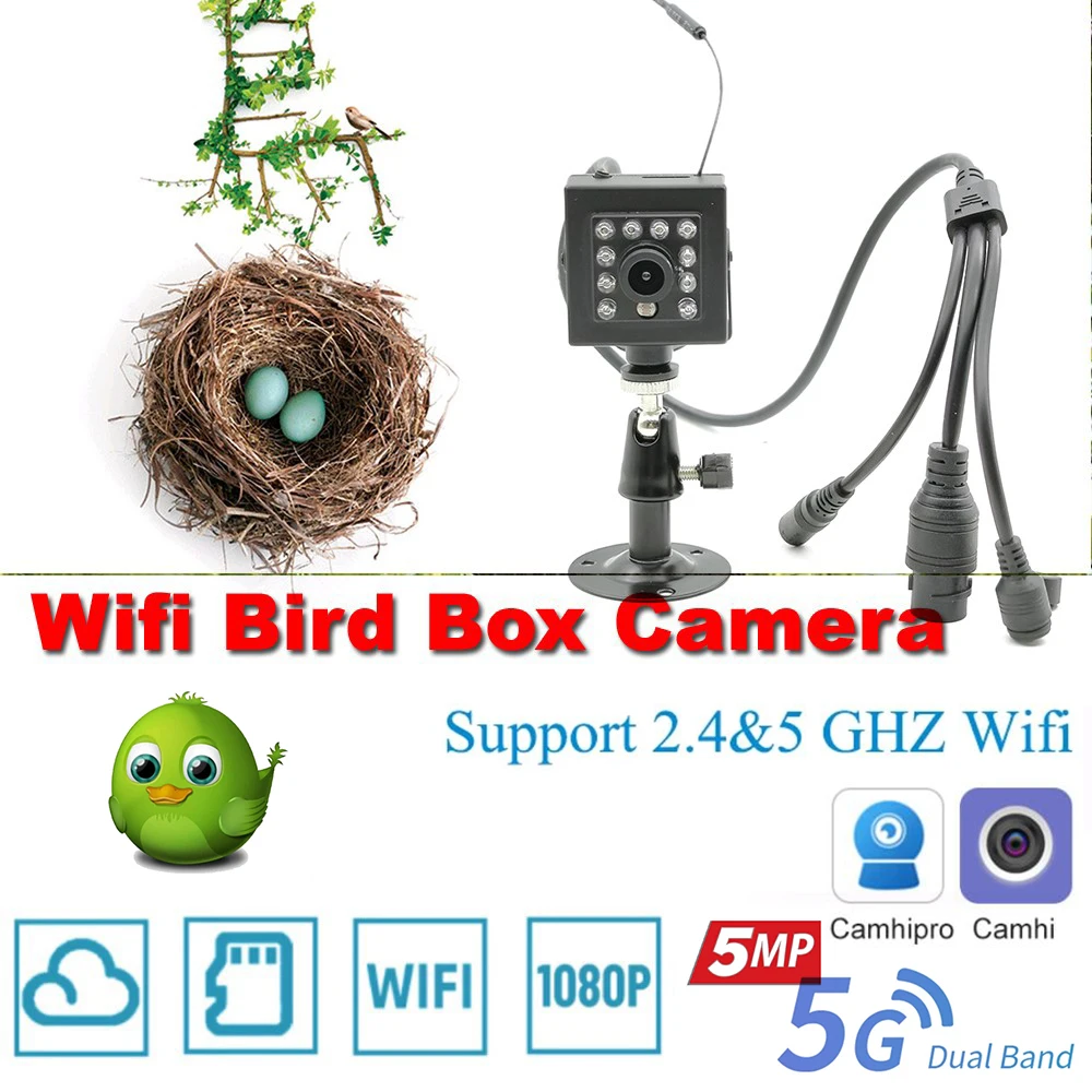 5G Dual Wifi 2.4G HD Wifi 1080P Mini Network Infrared Night Vision Audio Home Security Bird Watching Camera On vif  TF Card Slot