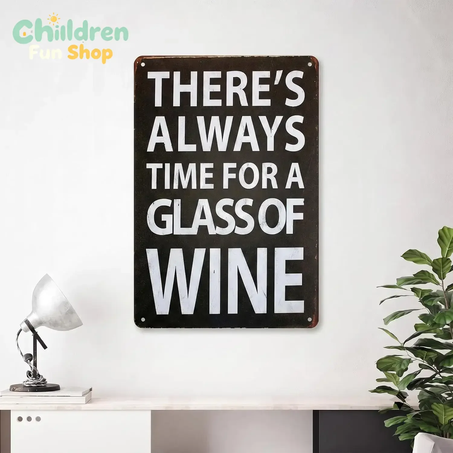 Vintage Metal Wine Sign - There's Always Time for a Glass of Wine Retro Wall Decor for Home Bar, Kitchen, Pub, Man Cave (Rus