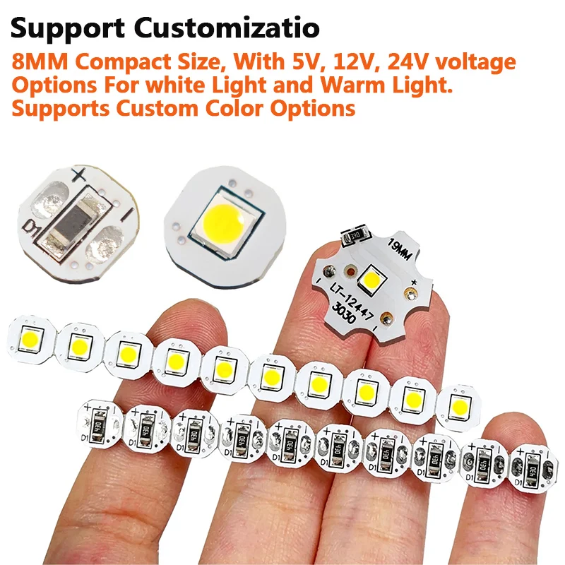 50/100PCS 8MM Compact Size5V/12V/24V Voltage, White Warm Light Wheat Lamp Teed Lamp, White Light Warm Light LED Lamp Board, DIY