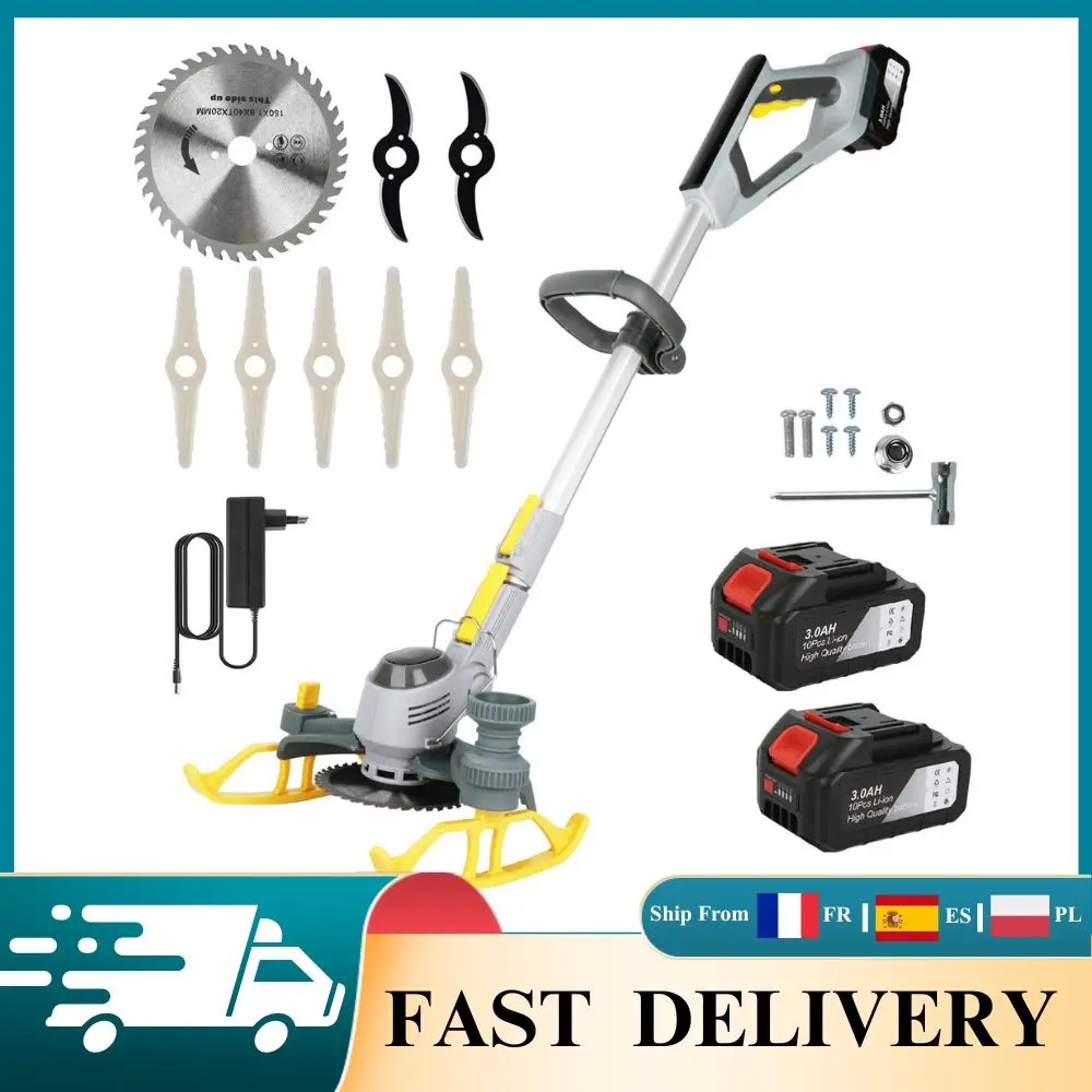Tondeuse à gazon électrique sur roues 2-en-1 avec coupe-bordures et 3 lames, affichage LED, sans fil, pour batterie 21V