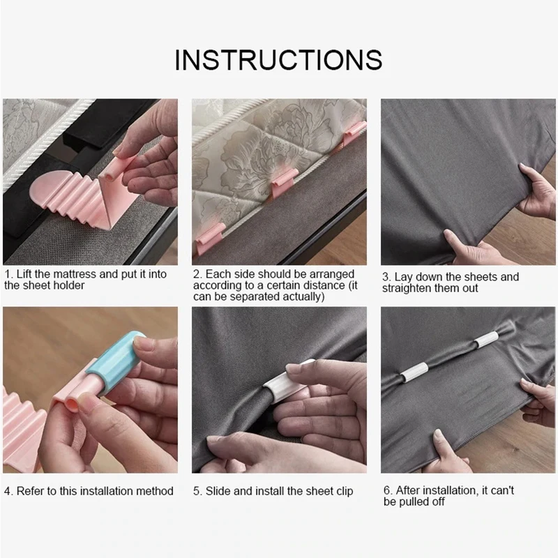 Support de drap de lit antidérapant, pince à drap invisible domestique, sans mèche, 6 pièces