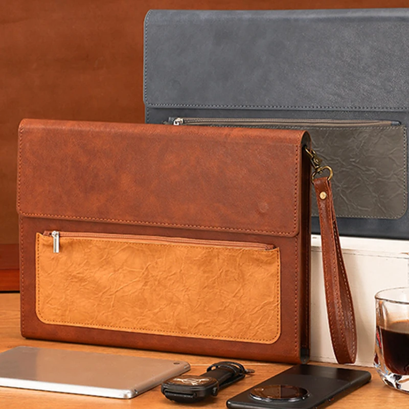 A4 مجلد ملفات جلدية حقيبة مستندات سعة كبيرة حقيبة أعمال مقاوم للماء عقد البيانات فاتورة حقيبة ملفات اللوازم المكتبية جديد