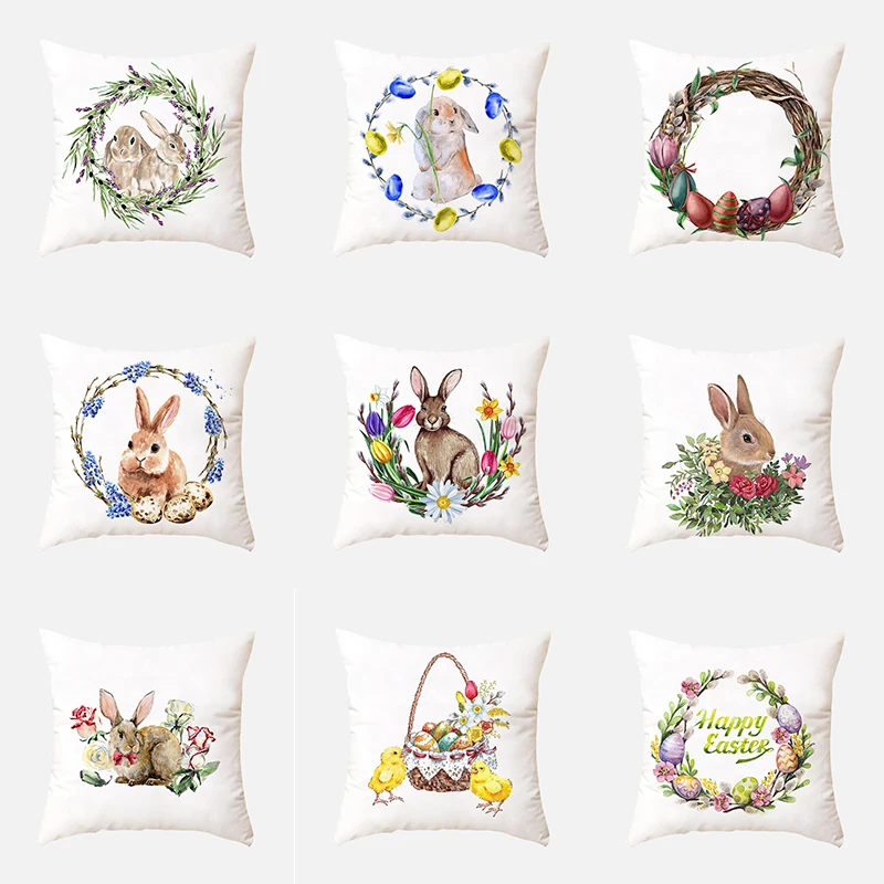 

Home Decoration Easter Pillowcase Rabbit Print Pillowcase Living Room Sofa Cushion Cover Bedroom Room Decoration 45x45cm