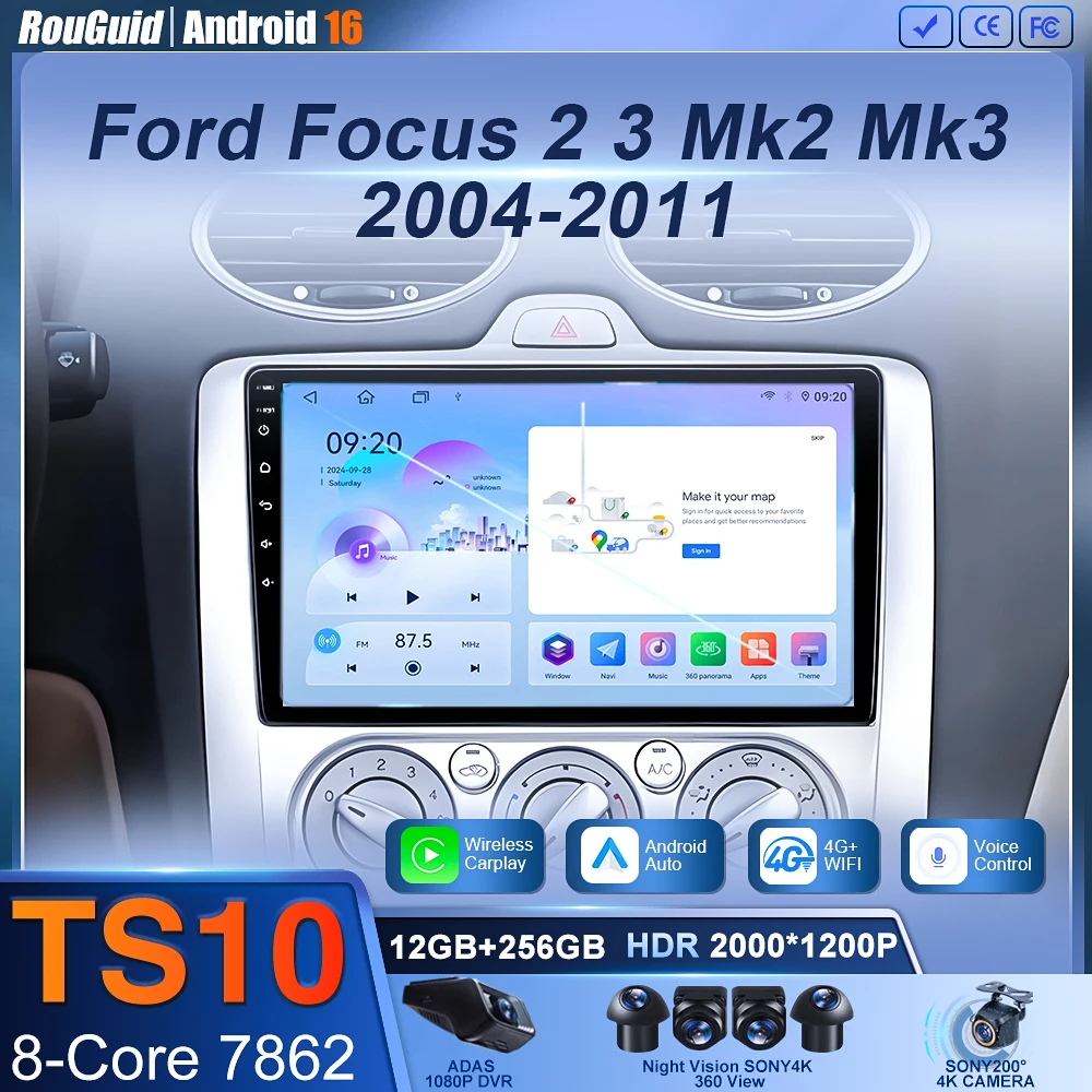 

Android 16 For Ford Focus 2 3 Mk2 Mk3 2004-2011 4G+WIFI Car Radio Wireless CarPlay Auto Multimedia Stereo Player GPS 360 Camera