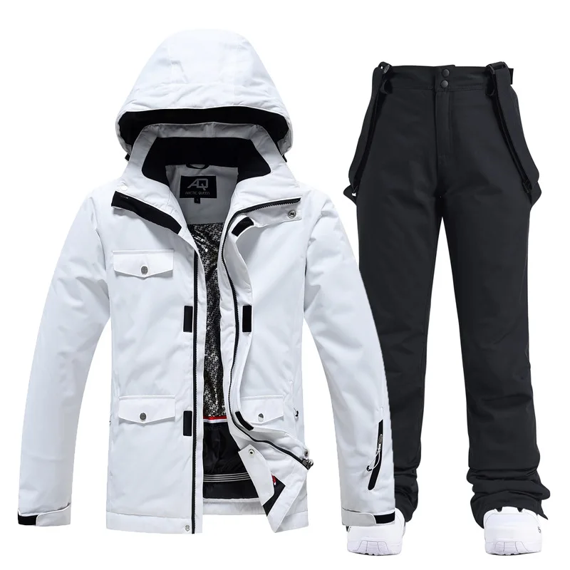 

Ski suit waterproof suit for men and women White and black Outdoor Winter thickening keep warm Single board and double board