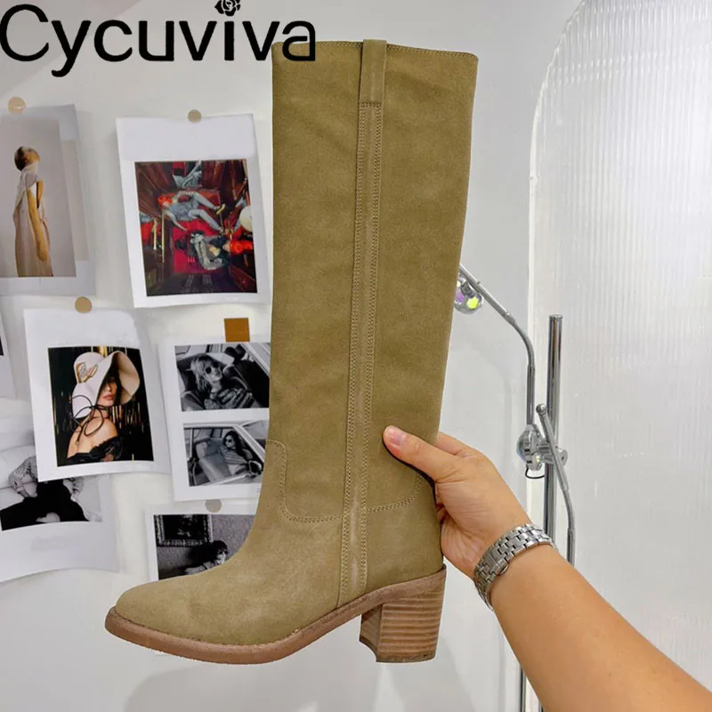 

New Kid Suede Knee High Boots Women Round Toe Wedge Increase Heel Designer Ankle Boots Winter Casual Chelsea Party Boots Women