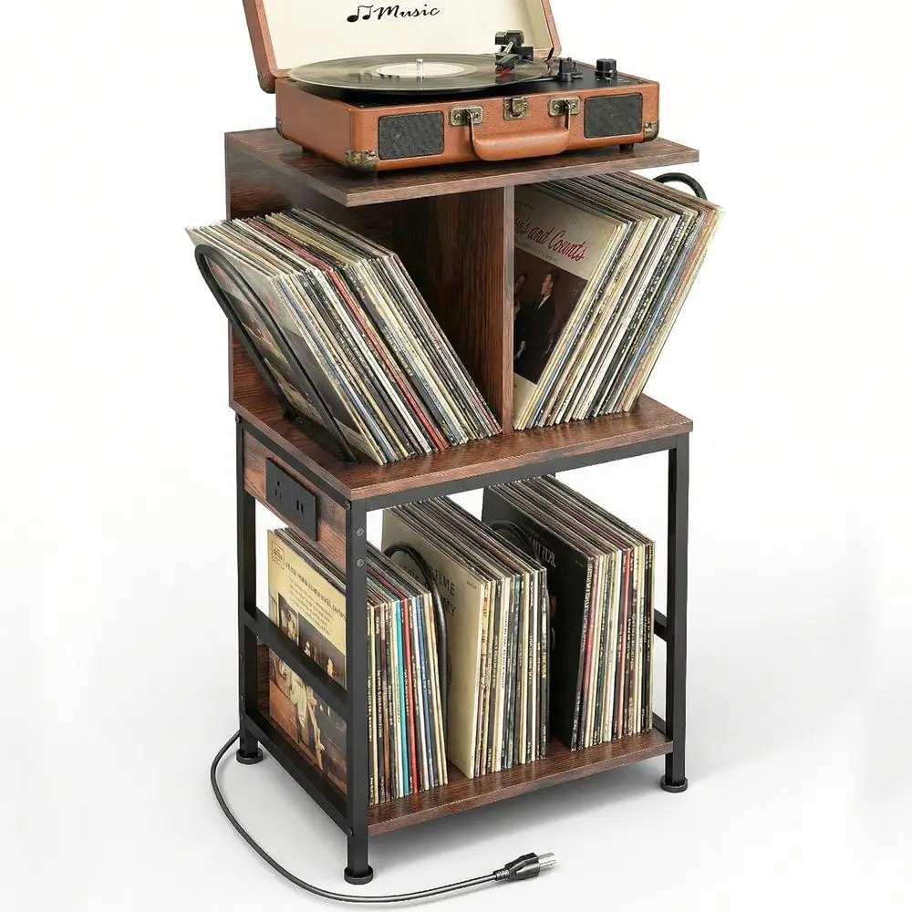 

Record Player Stand with Vinyl Storage, Large Record Table Holds 180 Albums, Vinyl Record Storage Stand with USB, Multi-function