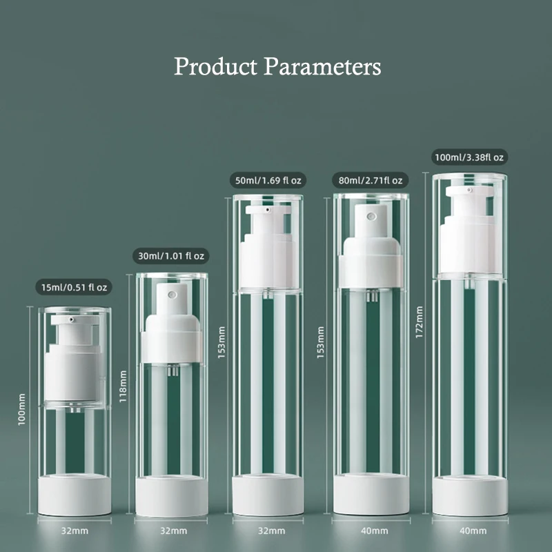 Airless Vacuum Refillable Bottles Portablere Empty Lotion / Spray Bottle 15-100ML Travel Bottle Pump Toiletry Cosmetic Container