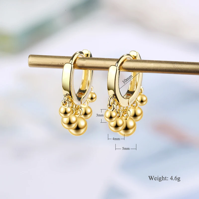 Bohemian Delicate Five Round Bead Pendant Hoop Earrings Women Jewelry 925 Sterling Silver Fashion Exaggerate Golden Ear Dangle