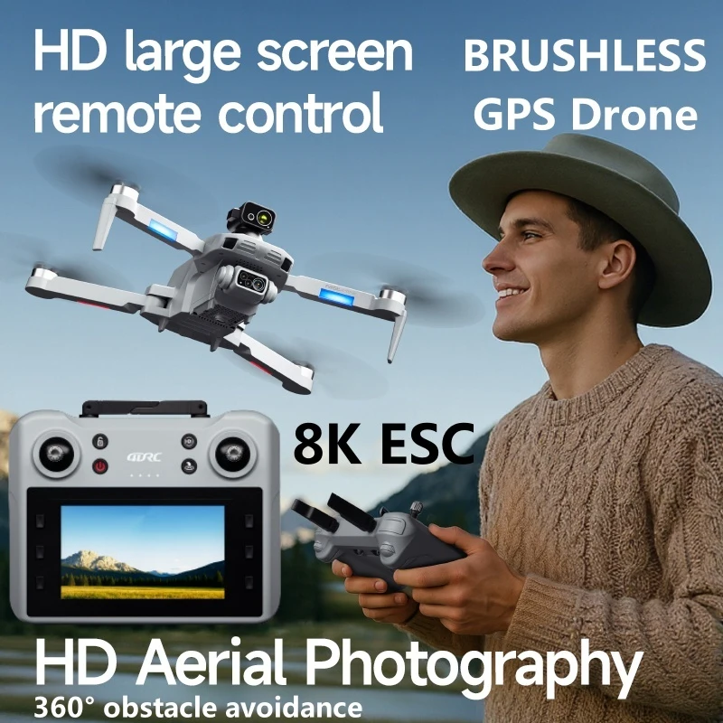 360 °   Evitar obstáculos tela grande controle remoto quadcopter dron aéreo sem escova gps retorno rc drone 8k esc tela da câmera para