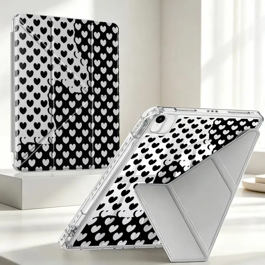 Heart-Shaped Pattern With Pen Slot Cover Tablet Case For iPad 9th 10th Gen 12th Pro 13 2025 2026 11th Mini 7 6 5 Air 8 M2 M3 3