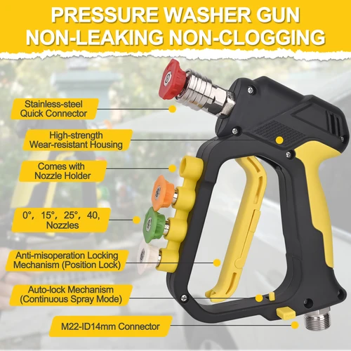 Imagen 2 del producto Pistola de Lavado a Presión de Alcance Corto, Máx. 5000 PSI, con Entrada M22-ID14mm y Conector Rápido de 1/4” y Soporte para Boquillas