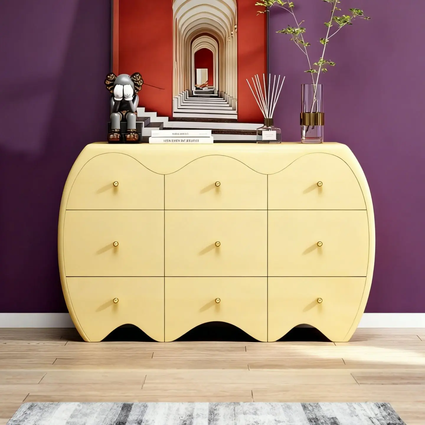 خزانة صدر مطلية بالبيانو الإيطالي، جانب طعام بسيط وحديث، خزانة خشبية صلبة للتخزين بالكامل