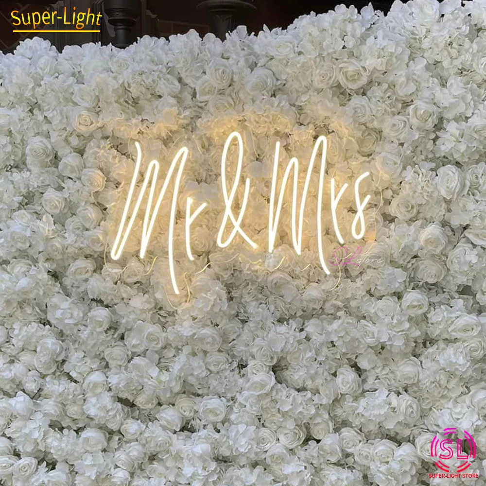 Custom Neon Mr Mrs Sign 55x35CM Flexible LED Signage Big LED Light Sign Mr and Mrs Neon Light for Wedding Wall Decoration